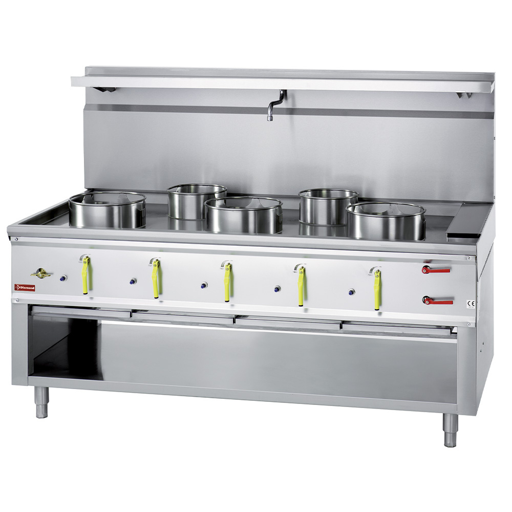 Gas Wok Herd 5 Brenner mit Überflutungsystem Gas Wok Herd 5 Brenner mit Überflutungsystem