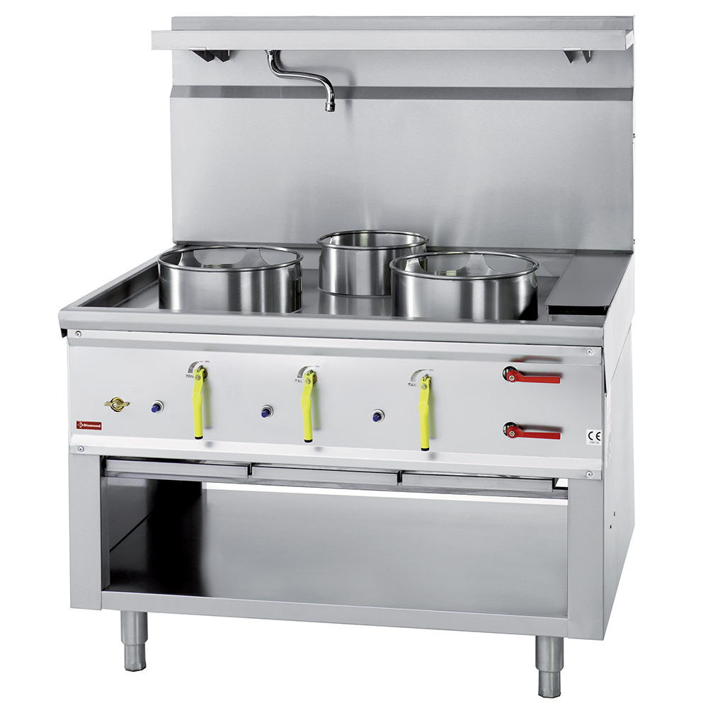 Gas Wok Herd 3 Brenner mit Überflutungssystem Gas Wok Herd 3 Brenner mit Überflutungssystem